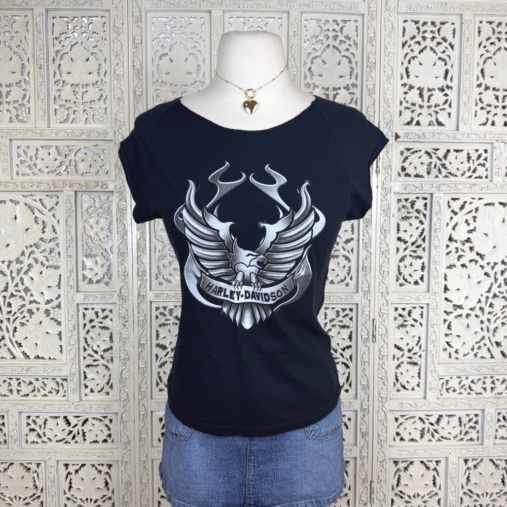 Y2K Harley Davidson Raleigh North Carolina T Shirt Sz Medium Grunge Logo Graphic
